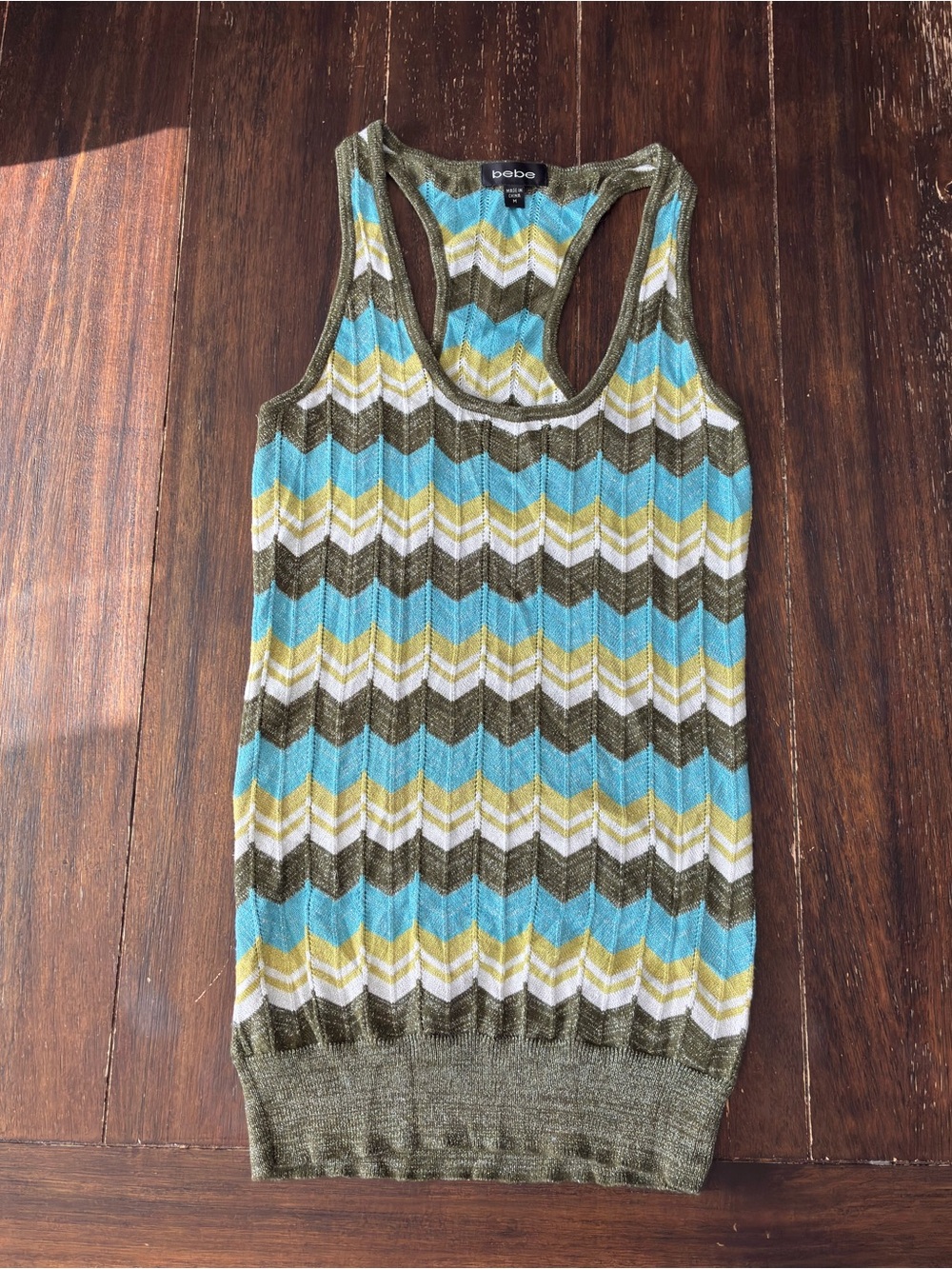 Y2K Vintage Bebe Chevron Shimmer Knit Layering Tank Mcbling Boho Medium
